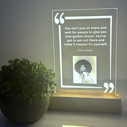 MIRROR MANIA Custom Personalized Wood Light Up LED Inspirational Quote and Photo Display Room Decor, Photo and Quote Customizable Gift. Made in America.