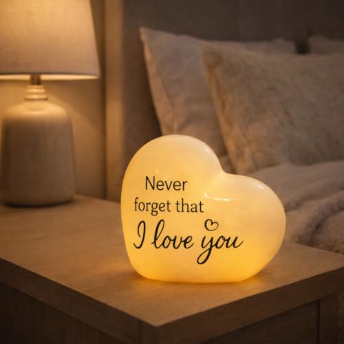 ADAVAS.Y&G Never Forget that I Love You Ceramic LED Love Night Light – Romantic Porcelain Night Light Gift for Her, Warm White Glow Gift for Daughter Bed Room Decor for Mom - color: Love