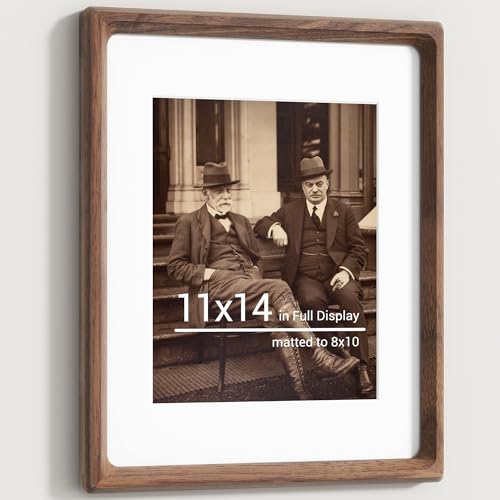 Heimlove 11x14 Picture Frames Natural Walnut,Original Wood Hand Make Crafted Diploma Frame with Mat to 8x10 Graduation Picture Display,Family Picture,Wedding Picture,Photo,Certificate Wall Mounted - color: Natural Black Walnut, size: 11"x14"|mat to 8"x10"