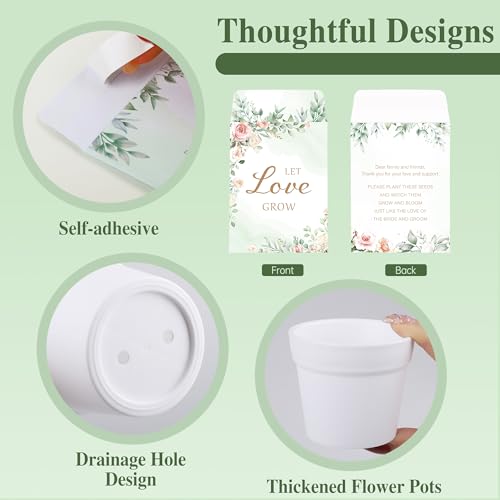 Aneco 48 Sets Let Love Grow Wedding Party Favors Seed Packet for Guests Include Self Adhesive Seed Envelopes Organza Bags Flowerpot Garden Shovel Eucalyptus Leaves for Bridal Guest Gifts(No Seeds) - style: Wedding