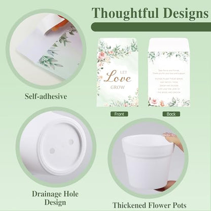 Aneco 48 Sets Let Love Grow Wedding Party Favors Seed Packet for Guests Include Self Adhesive Seed Envelopes Organza Bags Flowerpot Garden Shovel Eucalyptus Leaves for Bridal Guest Gifts(No Seeds) - style: Wedding