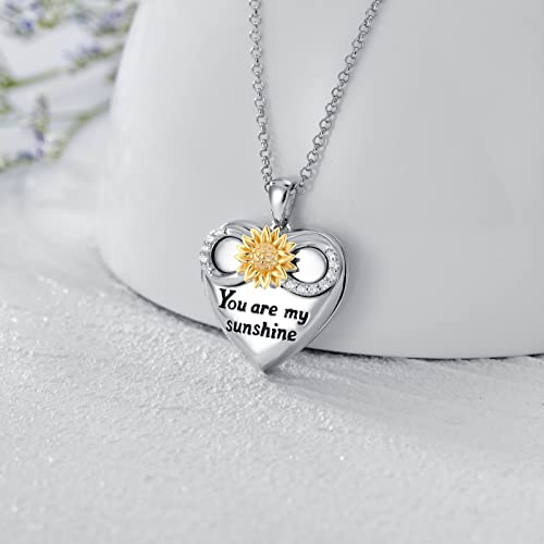 SOULMEET Personalized Silver Locket Necklace That Holds Pictures Photo Keep Someone Near to You, Memorial Custom Lockets Necklaces Letters Engraving for His Her - color: A4-Infinity sunflower-Two tones White+Yellow, style: Locket+Custom Photo