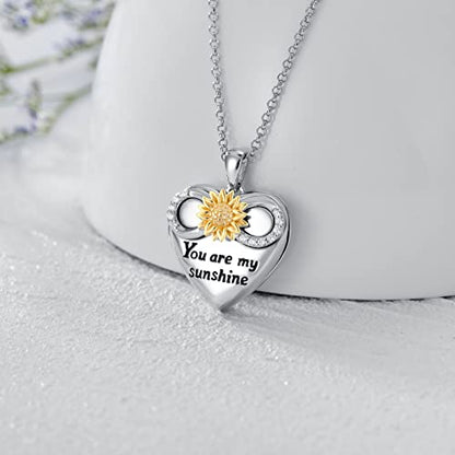 SOULMEET Personalized Silver Locket Necklace That Holds Pictures Photo Keep Someone Near to You, Memorial Custom Lockets Necklaces Letters Engraving for His Her - color: A4-Infinity sunflower-Two tones White+Yellow, style: Locket+Custom Photo