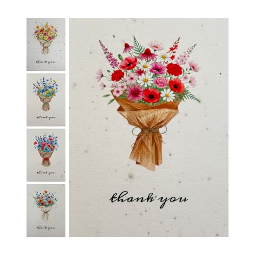 5 Sets of Thank You Greeting Cards for Any Celebrations of Life | Writable and Plantable Gift Cards with Wildflower Seeds, Unique Designs with Planting Guide, Gift Cards for Family & Friends - color: Thank You Card Set 2, size: Thank You Cards
