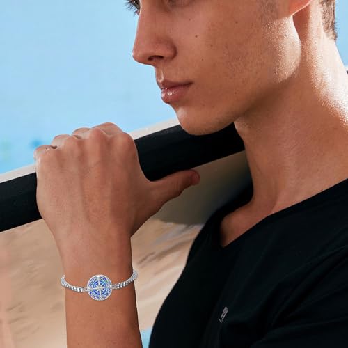 TUGHRA Ashes Bracelet for Women Urn Bracelet for Ashes 925 Sterling Silver Cremation Jewelry Memorial Gifts Keepsake Bracelet - style: Ashes Bracelet-coin-compass-blue opal