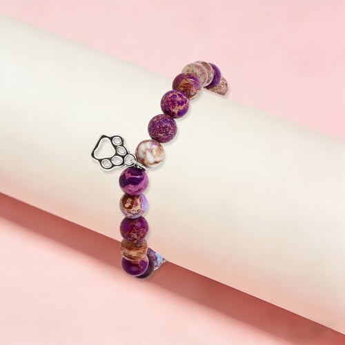 Aelciyue Pet Memorial Mothers Day Birthday Xmas Valentines Day Gifts for Loss Of Cats Dogs Mom Dad Paw Print Gifts Bracelets - style: Purple Paw Print