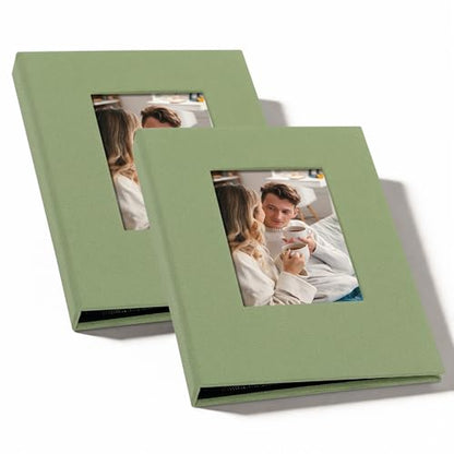 Small 4x6 Photo Album 24 Pockets Linen Cover Light Green 2 Pack - color: Light Green, size: 24 Pockets 2 Pack