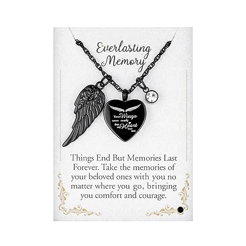 Dletay Heart Urn Necklace for Ashes with 12 Birthstones Cremation Jewelry for Ashes -Your Wings Were Ready My Heart Was Not - color: Your wings-Black Box