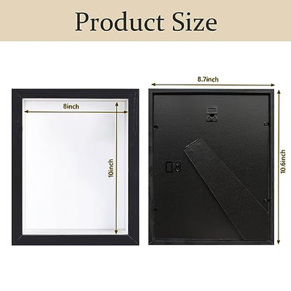 Shadow Box Frame 8x10 - 3 Pack Wood Deep Shadowbox with Glass - size: 8x10-3pcs-black