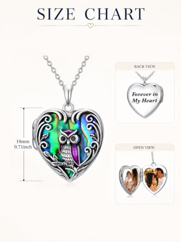 JKR Heart Picture Locket Necklace for Women That Holds Pictures Jewelry | Memorial Necklace with Picture Anniversary Birthday Gift for Women Wife Mom Girlfriend - color: Owl