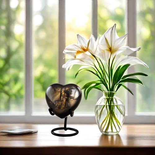 Gone Hunting Deer Heart Keepsake Urn with Sunrays – Majestic Buck Sharing Urn – Handcrafted Mini Memorial Cremation Urn for Human Ashes with Display Stand & Velvet Box (Heart Keepsake) - size: Heart Keepsake