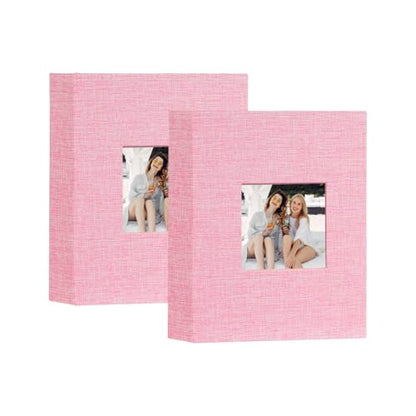 Artmag Mini Photo Album 4x6 50 Pockets 2 Pack, Linen Cover with Front Window Album Each Holds 52 Vertical Photos for Family Wedding Baby Children (Pink) - color: Pink, size: 50 Pockets/2PKS
