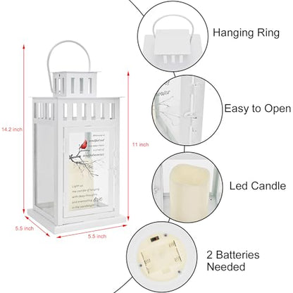 Memorial Lantern Bereavement Gifts Sympathy Gifts Beautiful Memories Personalized LED Candle Lantern, White - color: White