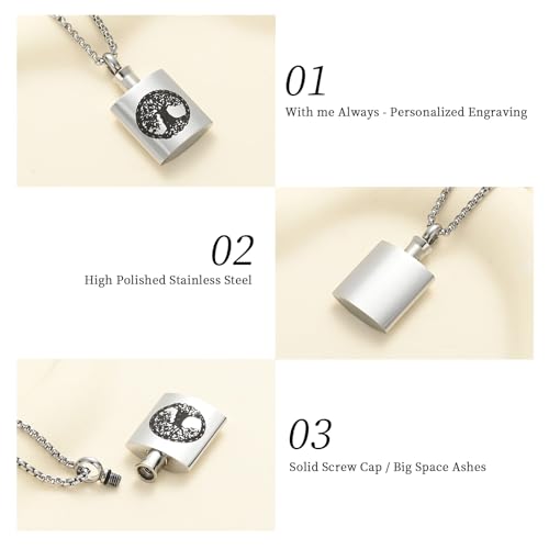 Oinsi Beer Bottle Cremation Jewelry for Ashes Stainless Steel Cylinder Tube Memorial Urn Necklace Keepsake Pendant Jewelry for Human Ashes with Filling Kits - color: B-Silver