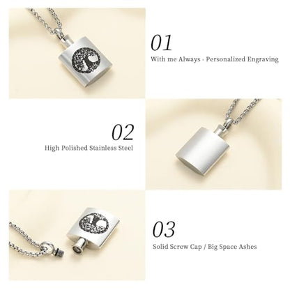 Oinsi Beer Bottle Cremation Jewelry for Ashes Stainless Steel Cylinder Tube Memorial Urn Necklace Keepsake Pendant Jewelry for Human Ashes with Filling Kits - color: B-Silver