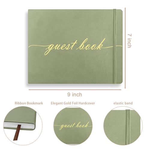 Elegant Wedding Guest Book - Perfect for Wedding Receptions, Baby Showers, Birthdays and Special Events - 7" x 9" Sign in Book - 120 Lined Pages - Leather Hardcover - Green - color: Green