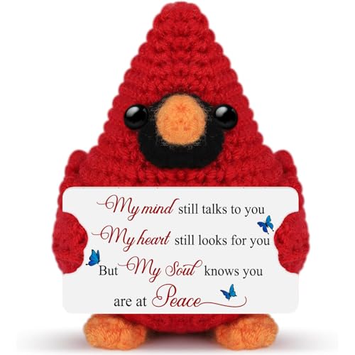 Cardinal Gifts for Women – My Mind Still Talks to You Handmade Crochet Cardinal, Memorial and Sympathy Gifts for Loss of Loved One, Bereavement Christmas Stocking Stuffers for Adults