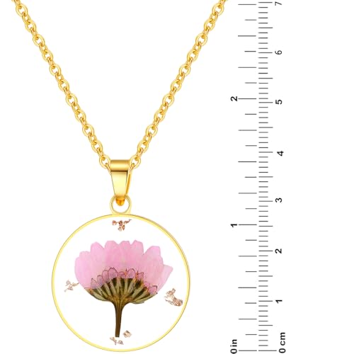 AUNTESIGN Forget-Me-Not and Queen Anne's Lace Pressed Wildflower Necklace | Birth Month Flowers Necklace | Gold/Silver Pressed Flower Jewelry | Mother's Day | Gift For Her - color: Aster Necklace (September Birth Flower)