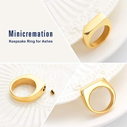 Minicremation Cremation Jewelry for Ashes Geometry Simple Style Memorial Urn Ring Ashes Holder with Fill Kit Keepsake Cremation Ring for Men - color: Gold