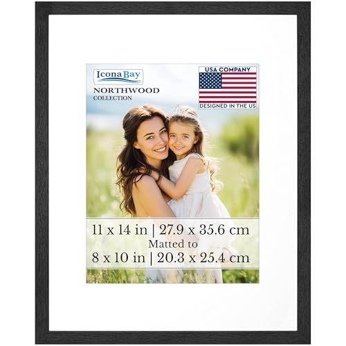 11x14 Photo Frames, Removable Mat for 8x10, Black Balsam, Northwood, 3 PK | Icona Bay 11 x 14 Picture Frame - Matted to 8 x 10 - Modern Wood Grain - Shatterproof Cover Sheet - Tabletop or Wall Mount - size: 11x14 mat to 8x10