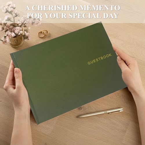 LADY&HOME Linen Wedding Guest Book for Wedding Reception-Guestbook to Sign in,Baby Shower Guest Book,Photo and Polaroid Guest Book for Bridal Shower (Emerald Green) - color: Emerald Green