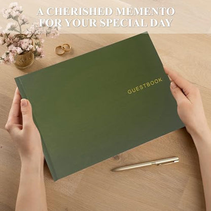 LADY&HOME Linen Wedding Guest Book for Wedding Reception-Guestbook to Sign in,Baby Shower Guest Book,Photo and Polaroid Guest Book for Bridal Shower (Emerald Green) - color: Emerald Green