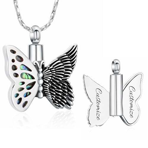 Imrsanl Butterfly Urn Necklace for Ashes Angel Wing Cremation Jewelry Keepsake Funeral Memorial Pendant Gifts of Loss Loved Ones for Women - color: Customize 1