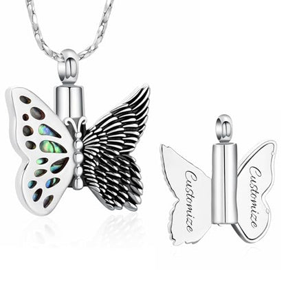 Imrsanl Butterfly Urn Necklace for Ashes Angel Wing Cremation Jewelry Keepsake Funeral Memorial Pendant Gifts of Loss Loved Ones for Women - color: Customize 1