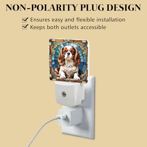 Cavalier King Charles Spaniel Stained Glass Night Lights Plug into Wall for Room, Cavalier King Charles Spaniel Night Light LED for Bedroom - color: Cavalier King Charles Spaniel