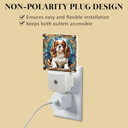 Cavalier King Charles Spaniel Stained Glass Night Lights Plug into Wall for Room, Cavalier King Charles Spaniel Night Light LED for Bedroom - color: Cavalier King Charles Spaniel
