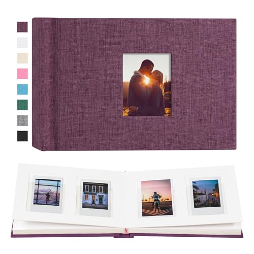 Instax Mini Photo Album with Writing Space, 56 Pockets, Purple | Compatible with 2x3 inch & Polaroid Pictures, Recessed Clear Pockets, Wedding Guest Book and Family Memories - color: Purple, size: 52 Pockets