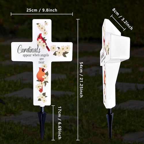 Solar Cross Light for Grave, Cardinal Cemetery Memorial Stake Sympathy Gift - color: cardinals