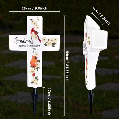 Solar Cross Light for Grave, Cardinal Cemetery Memorial Stake Sympathy Gift - color: cardinals