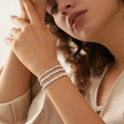 Moissanite Tennis Bracelet 1.79ct-8.69ct Adjustable Bracelet for Women 18K White Gold Plated S925 Sterling Silver Tennis Bracelet D Color VVS1 Round Cut 2/3/4mm Moissanite Bracelet Gifts for Wife/Mom - color: Silver-3MM-3.69Carats