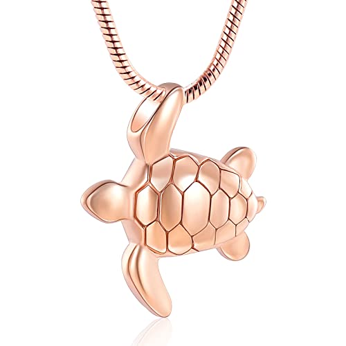 shajwo Sea Turtle Cremation Urn Necklaces for Ashes | Stainless Steel Animal Urn Keepsake Jewelry Pendants for Men Women - color: 1-Rose Gold