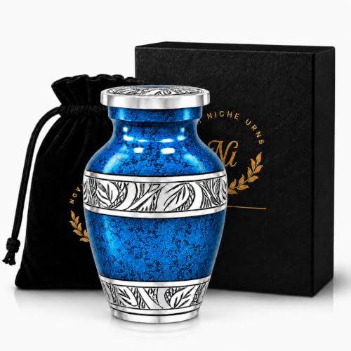 Small Urns for Human Ashes – Blue Keepsake Cremation Urns – Handcrafted Mini Urns for Ashes – Premium Aluminum – Holds 3 Cubic Inches of Ashes – Secure Threaded Lid – for Men & Women - size: Blue Small