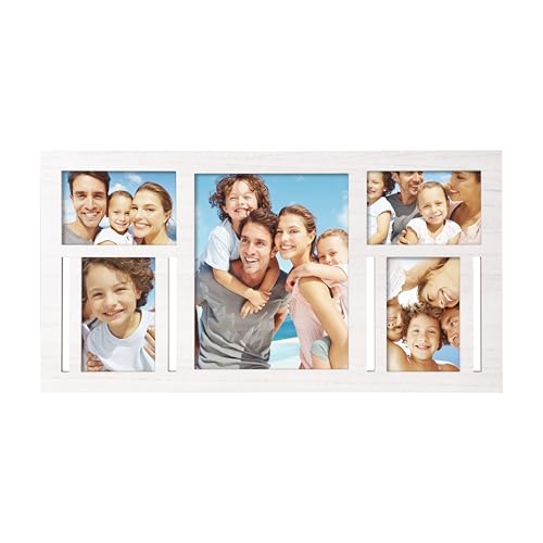 Collage Picture Frame for Wall – White Multi Photo Frame Holds 8x10 and 4x6 - color: White, size: 5 Opening-Mixed