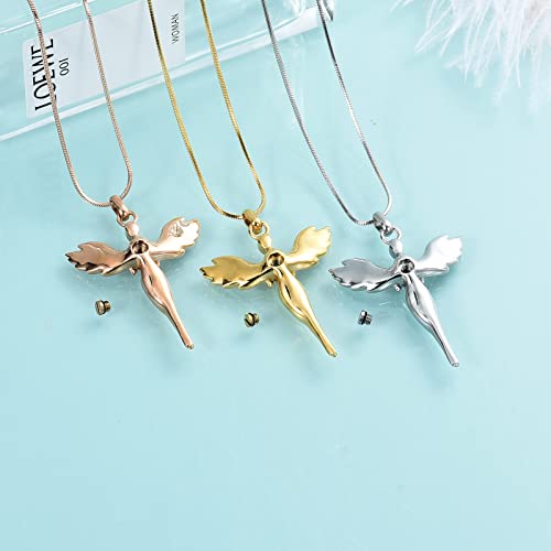Cremation Jewelry with Angel Lady Stainless Steel Urn Necklace Pendant Memorial Ashes Keepsake for Women Girls, Filling Kit Included - color: Customize