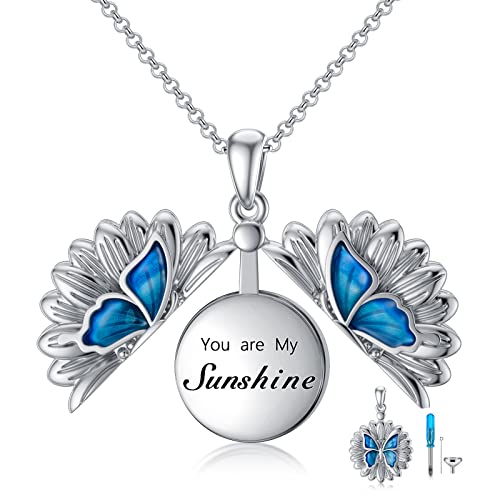 SOULMEET Cremation Jewelry for Ashes, Sterling Silver Urn Necklace for Ashes Women Men, Cherish Memories Cremation Jewelry to Keep Someone Near to You - color: J-Oxidation black Sunflower Butterfly