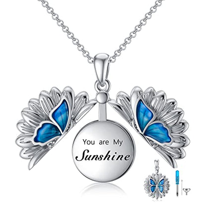 SOULMEET Cremation Jewelry for Ashes, Sterling Silver Urn Necklace for Ashes Women Men, Cherish Memories Cremation Jewelry to Keep Someone Near to You - color: J-Oxidation black Sunflower Butterfly