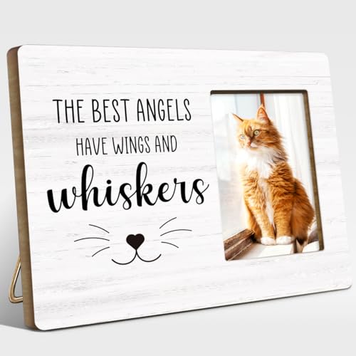 Pet Memorial Gifts for Cat, Sympathy Remembrance Gift for Loss of Cat, The Best Angels Have Wings and Whiskers Wood Picture Frame - style: have wings and whiskers