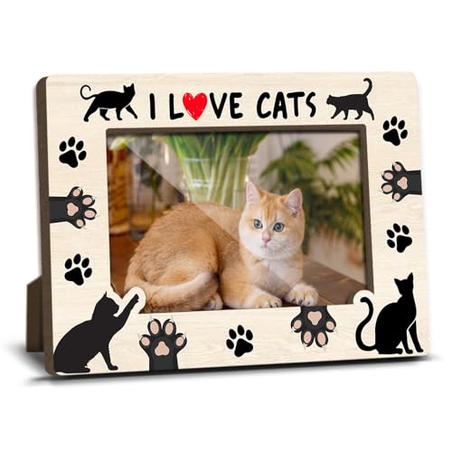 I Love Cats Wooden Picture Frames Present for Cat Lover Pet Owner Women Girls Friends Kitten Memorial Keepsake Home Office Living Room Tabletop Decor Picture Picture Frames 4x6 Photo - YY024 - color: brown cat10