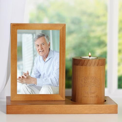 Photo Frame Small Urn for Human Ashes Memorial with Tree of Life Wooden Candle-holder urns Picture Frame Mini Cremation Urn for Loss of Loved One 4’’-6’’ Photo little Keepsake vertical photo urn