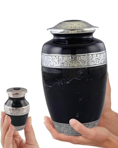 Metal Black Cremation Urns for Human Ashes with Velvet Bag, Urn Set - Cremation Urn with 4 Small Urns for Human Ashes Adult Male & Female, Decorative Urns, Urns Set of 5 (Adult Black URN Set)
