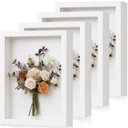 Shadow Box Frame 8"x 10" - 4 Pack Wood Deep Shadowbox with Glass - size: 8x10-4pcs-white