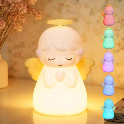 Angel Night Light, Cute Guardian Angel Silicone Lamp with 3 Level Warm Light and RGB Changing, Timer, Nighttime Care Portable Kawaii Bedside Baptism Gifts for Prayer, Toddler, Boys and Girls. - style: Angel