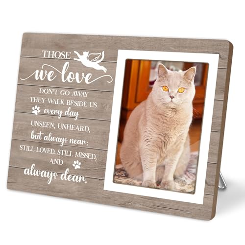 Cat Picture Frame, Cat Memorial Wooden Photo Frame, Pet Remembrance Gift, Sympathy Gift for Pet Owner, Cat Memorial Gifts for Loss of Cat, The Best Angels Have Wings and Whiskers - color: Gray-Cat