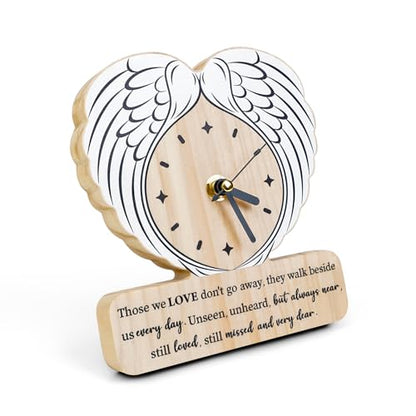 Sympathy Gifts for Loss of Loved One, Angle Wings Wooden Clock as Grief Bereavement Gifts for Women Men, Memorial Gifts for Loss of Mom Dad Husband Wife Grandparents