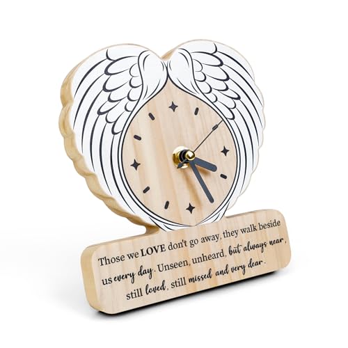 Sympathy Gifts for Loss of Loved One, Angle Wings Wooden Clock as Grief Bereavement Gifts for Women Men, Memorial Gifts for Loss of Mom Dad Husband Wife Grandparents