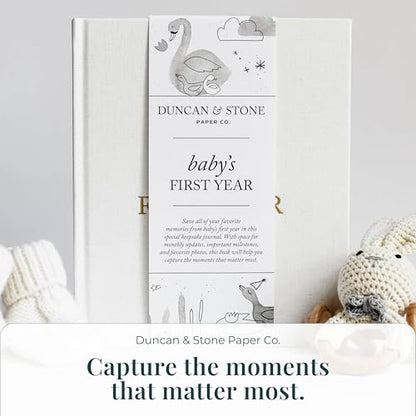 Duncan & Stone Baby Book First Year Memory Keepsake, Linen, Cream - color: Cream